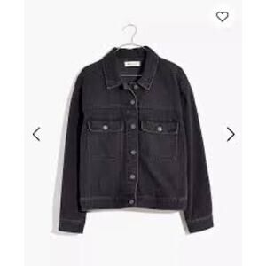 Madewell Flap-Pocket Jean Jacket in black denim Size XS fits oversized MSRP $135
